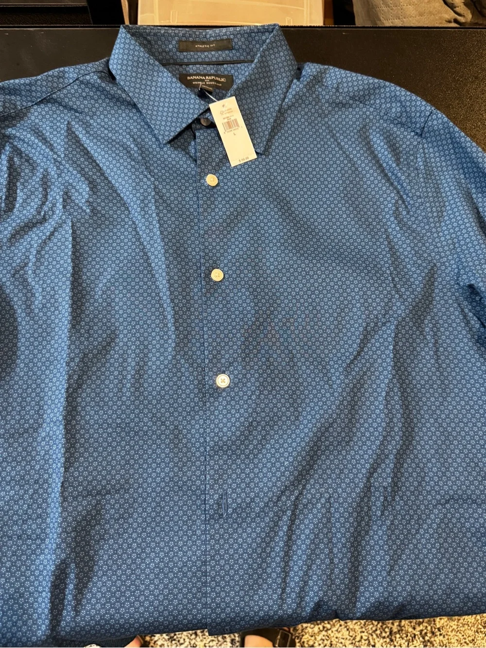 Banana Republic Blue Micro-Print Athletic Fit Dress Shirt Large NWT